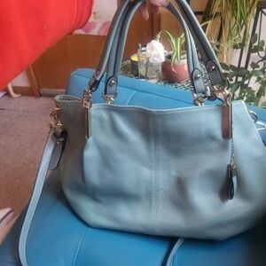 Blue Bostanten large purse, crossbody or shoulder bag. Genuine leather